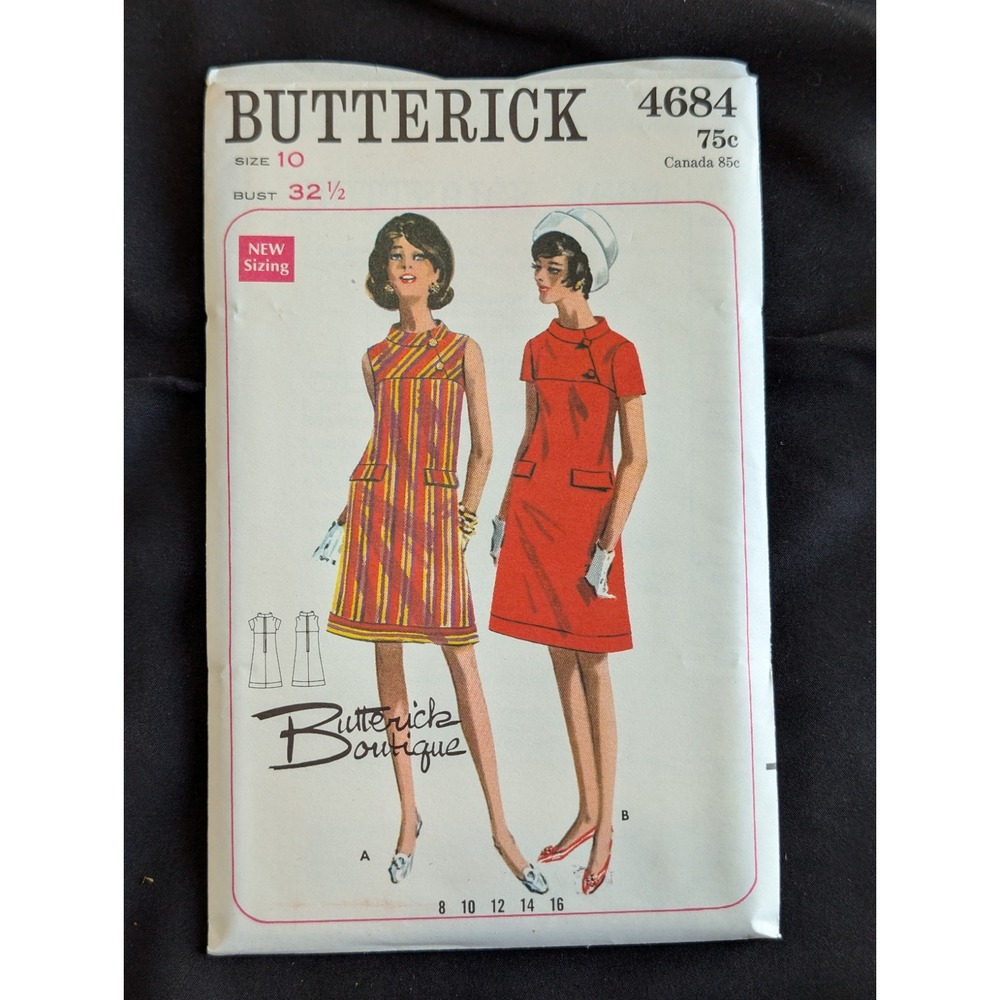 VTG 1968 Butterick Pattern 4684 Boutique Dress Size 10 Uncut